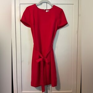 J.Crew Factory Short-sleeve Belted Suiting Dress, Red, Size 0